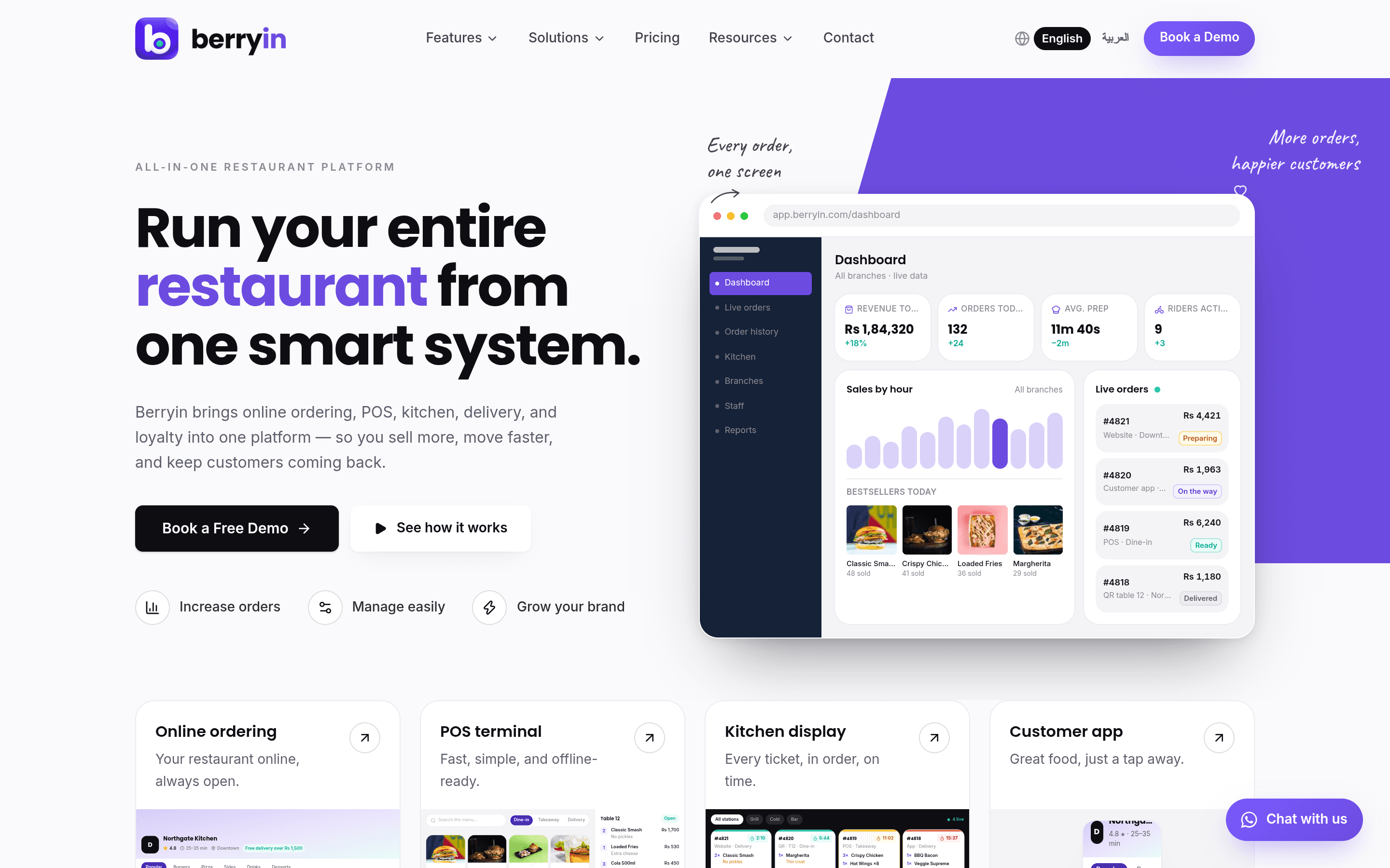 Berryin — online ordering, POS, kitchen display, delivery and loyalty in one commission-free platform for restaurants