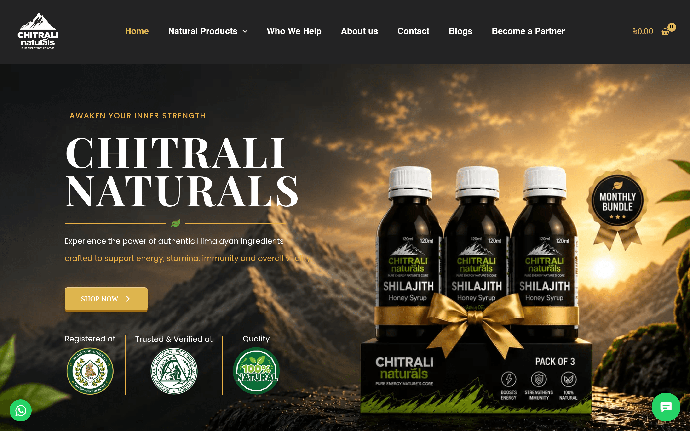 The Chitrali Naturals homepage — natural wellness products including honey, shilajit and herbal combinations
