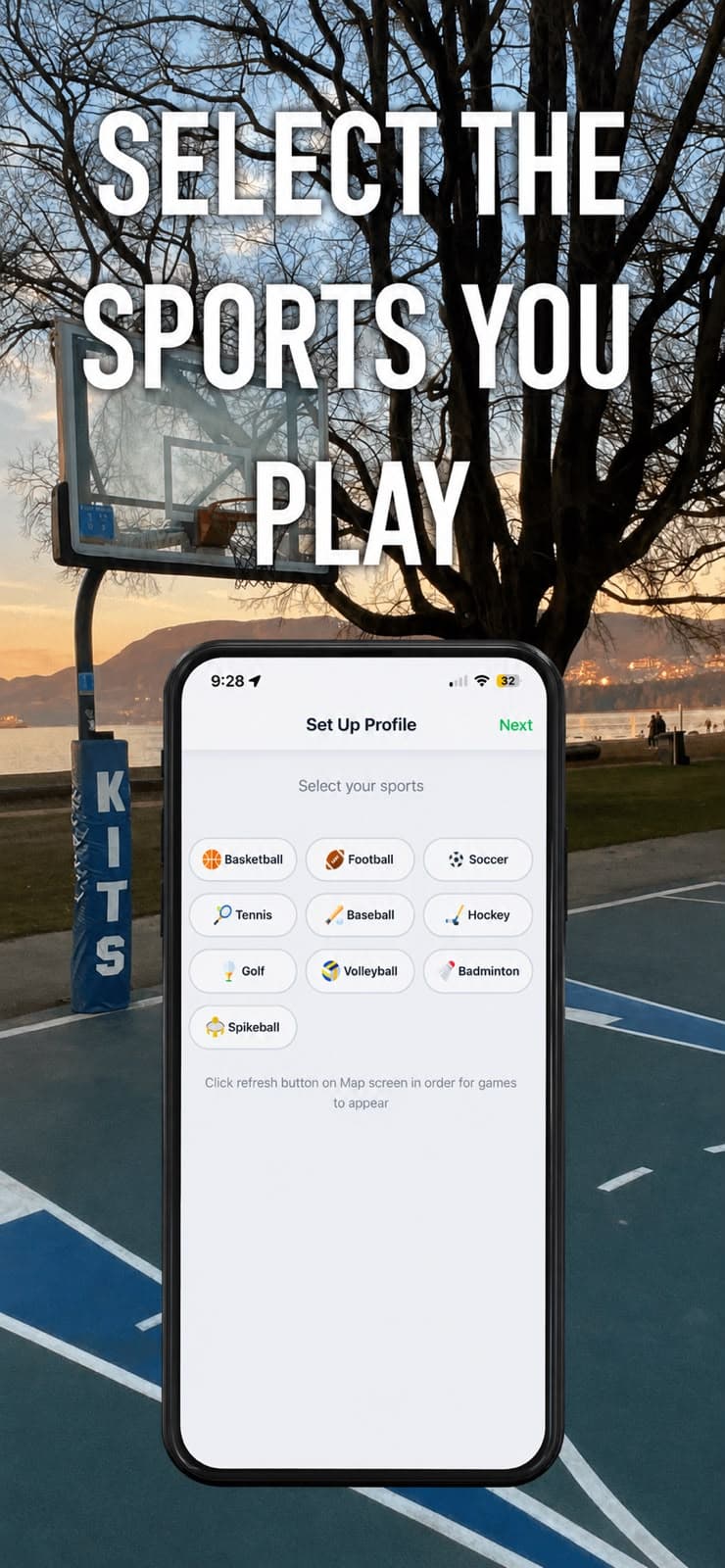 The PickupPals mobile app — a game detail with the option to join
